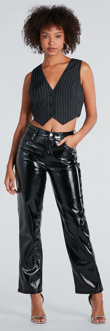 Effortless Edge Faux Leather Straight-Leg Pants is a fire pick to create a concert outfit, 2024 festival looks, outfits for raves, or to complete your best party outfits or clubwear!
