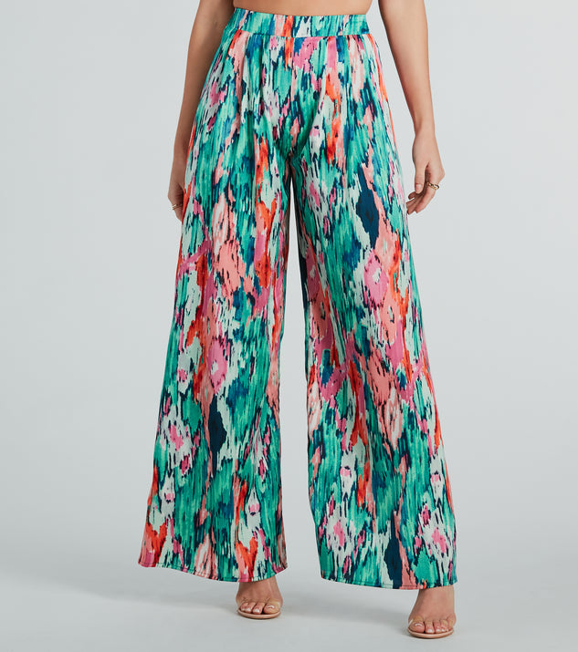 Color Me Pretty Satin Abstract Wide Leg Pants