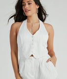 The Getaway Vibes Wide-Leg Pinstripe Woven Jumpsuit is an elevated one-piece that blends sleek sophistication with playful charm, perfect for nailing casual or formal outfits.