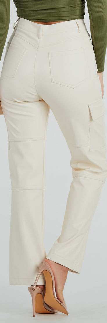 Refresh your fall closet with stylish women's pants like the Sleek Straight-Leg Faux Leather Cargo Pants in a sleek fabric and a pant leg style that makes your look unique.