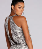 Sassy Satin Snake Print Romper for 2022 festival outfits, festival dress, outfits for raves, concert outfits, and/or club outfits