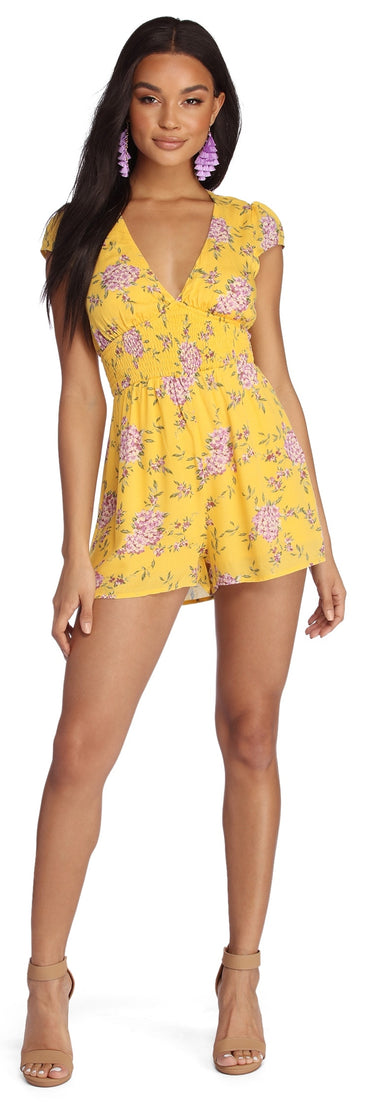 Sweet Floral Smocked Romper for 2022 festival outfits, festival dress, outfits for raves, concert outfits, and/or club outfits