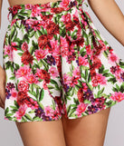 Floral Bloom Tie Waist Shorts for 2022 festival outfits, festival dress, outfits for raves, concert outfits, and/or club outfits