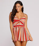 Short Story Striped Romper will help you dress the part in stylish holiday party attire, an outfit for a New Year’s Eve party, & dressy or cocktail attire for any event.