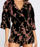 Velvet Burnout Floral Cutie Romper for 2022 festival outfits, festival dress, outfits for raves, concert outfits, and/or club outfits