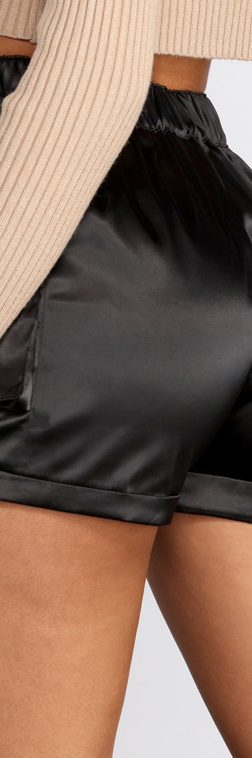 Satin Cargo Style Shorts for 2022 festival outfits, festival dress, outfits for raves, concert outfits, and/or club outfits