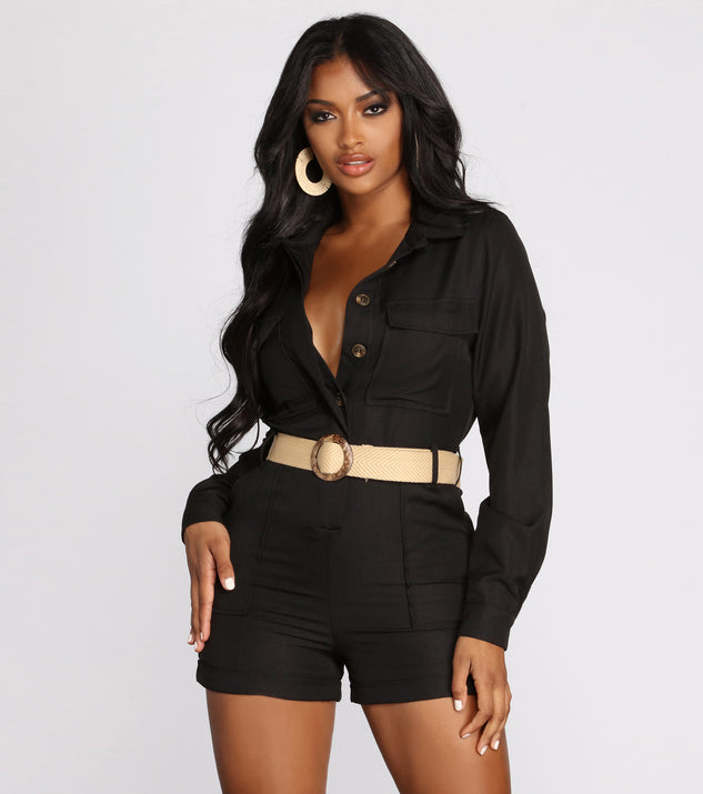 Ready To Go Utility Belted Romper is a trendy pick to create 2023 festival outfits, festival dresses, outfits for concerts or raves, and complete your best party outfits!