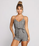 Playful Plaid Tie Waist Romper provides a stylish start to creating your best summer outfits of the season with on-trend details for 2023!
