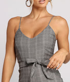 Playful Plaid Tie Waist Romper for 2023 festival outfits, festival dress, outfits for raves, concert outfits, and/or club outfits