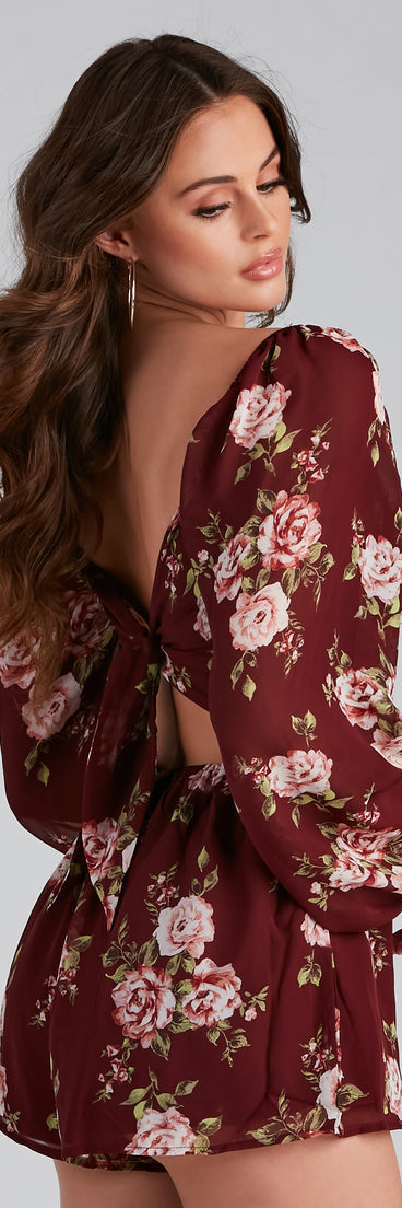 Fresh Florals Chiffon Tie-Back Romper provides a stylish start to creating your best summer outfits of the season with on-trend details for 2023!