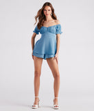 Sunshine State Of Mind Off-The-Shoulder Romper provides a stylish start to creating your best summer outfits of the season with on-trend details for 2023!