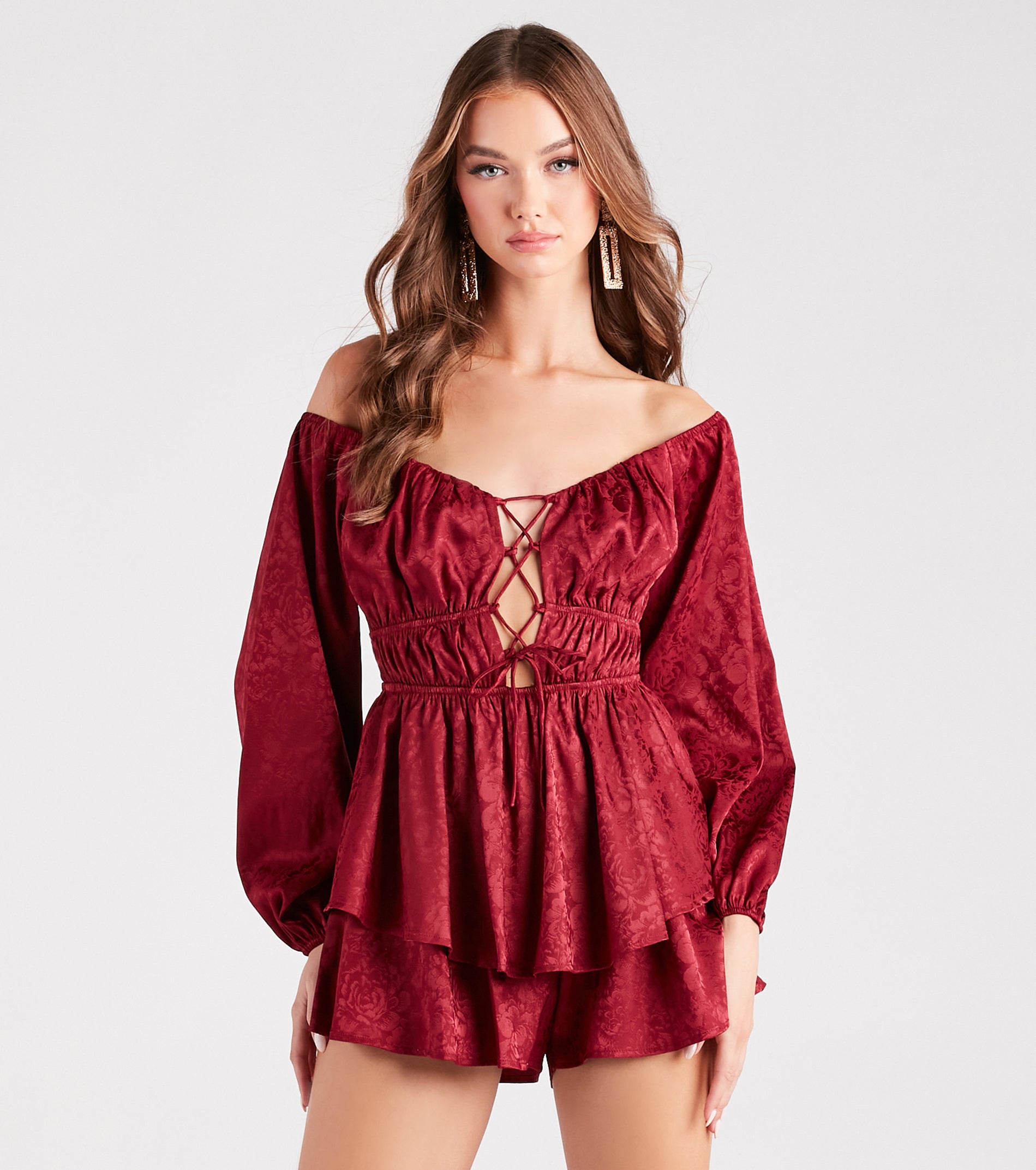 Feels Like Love Floral Jacquard Satin Romper | Windsor