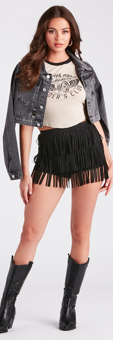 Stylish Shimmy Faux Suede Fringe Shorts