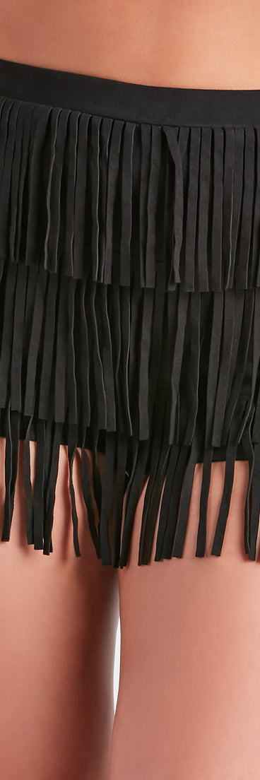 Stylish Shimmy Faux Suede Fringe Shorts