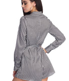 Stylishly Striped Shirt Romper for 2022 festival outfits, festival dress, outfits for raves, concert outfits, and/or club outfits