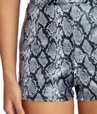 Sleek In Snake Print Shorts for 2022 festival outfits, festival dress, outfits for raves, concert outfits, and/or club outfits
