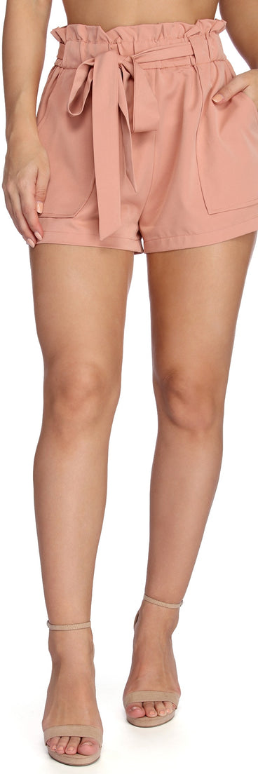 Poised Paperbag High Waist Woven Shorts for 2023 festival outfits, festival dress, outfits for raves, concert outfits, and/or club outfits