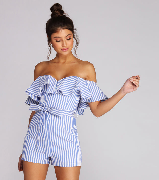 Ruffled And Striped Romper will help you dress the part in stylish holiday party attire, an outfit for a New Year’s Eve party, & dressy or cocktail attire for any event.