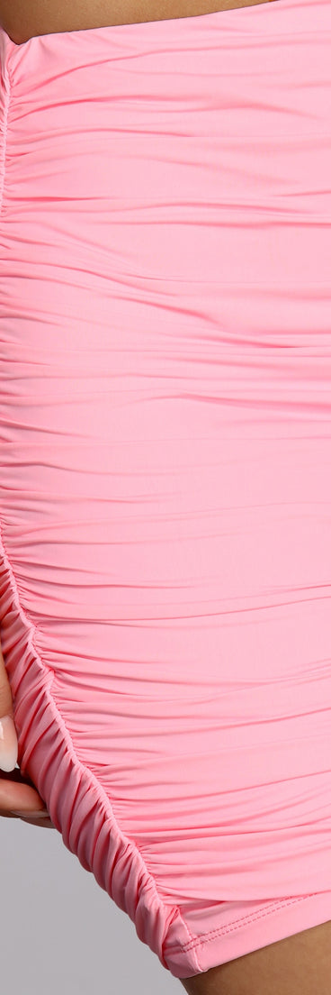 You’ll look stunning in the Sweet Tooth Ruched Mini Skirt when paired with its matching separate to create a glam clothing set perfect for a New Year’s Eve Party Outfit or Holiday Outfit for any event!