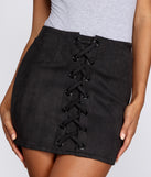 Faux Suede Lattice Mini Skirt for 2022 festival outfits, festival dress, outfits for raves, concert outfits, and/or club outfits