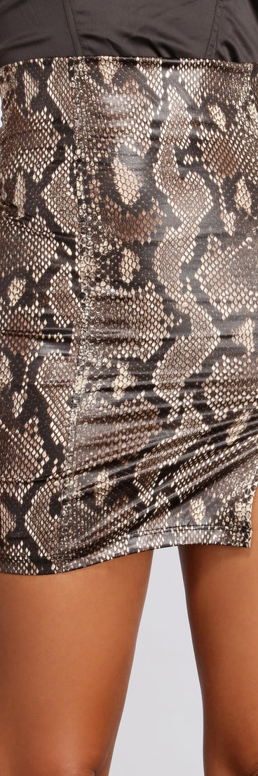 Alluring Snake Print Satin Mini Skirt for 2023 festival outfits, festival dress, outfits for raves, concert outfits, and/or club outfits