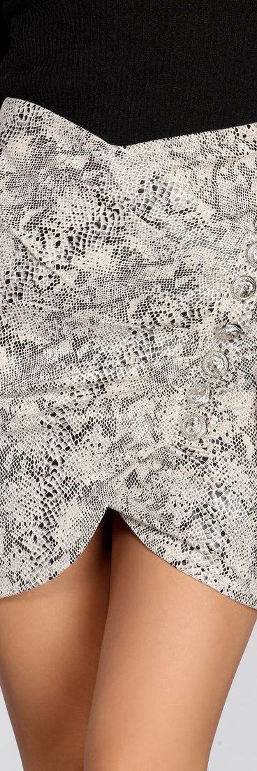 Rattle Them Snake Print Mini Skirt for 2023 festival outfits, festival dress, outfits for raves, concert outfits, and/or club outfits