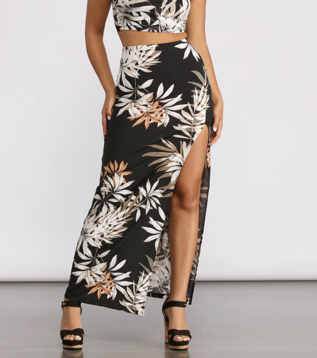 Tropical Palm Leaf High Slit Maxi Skirt | Windsor