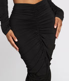 Excuse Me Miss Ruched Midi Skirt provides a stylish start to creating your best summer outfits of the season with on-trend details for 2023!