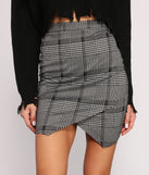 High Waist Houndstooth Wrap Mini Skirt for 2023 festival outfits, festival dress, outfits for raves, concert outfits, and/or club outfits