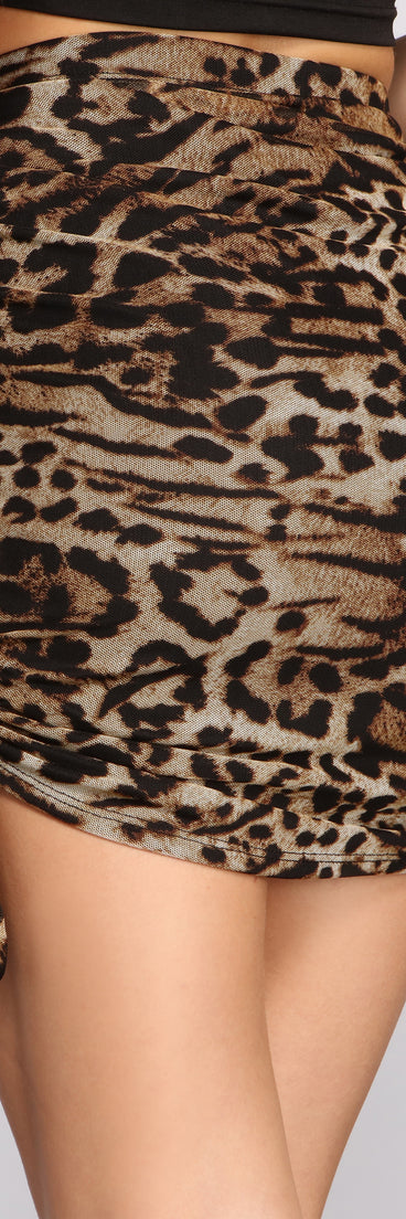 Ruched Leopard Print Mini Skirt provides a stylish start to creating your best summer outfits of the season with on-trend details for 2023!