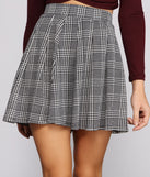 Chic Houndstooth Pleated Mini Skirt for 2023 festival outfits, festival dress, outfits for raves, concert outfits, and/or club outfits