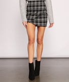 High Waist Faux Wrap Plaid Mini Skirt for 2023 festival outfits, festival dress, outfits for raves, concert outfits, and/or club outfits