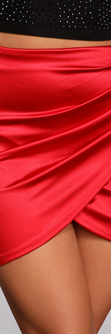 Raise the Heat Ruched Wrap Mini Skirt helps create the best bachelorette party outfit or the bride's sultry bachelorette dress for a look that slays!
