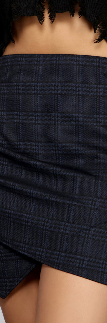 Asymmetrical Houndstooth Print Mini Skirt for 2023 festival outfits, festival dress, outfits for raves, concert outfits, and/or club outfits