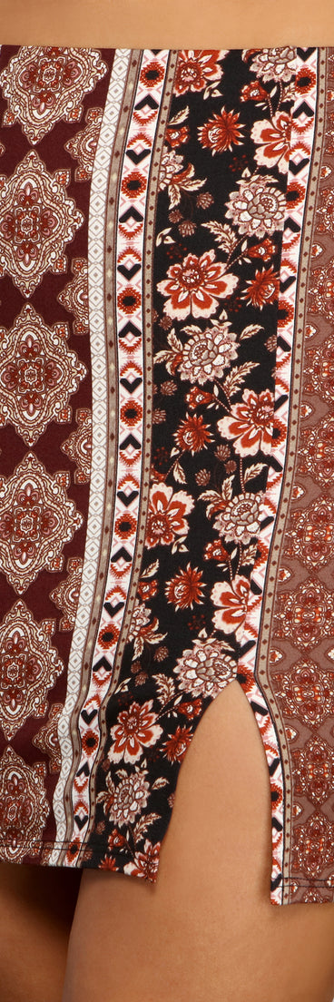 Boho-Chic Floral Printed Mini Skirt for 2023 festival outfits, festival dress, outfits for raves, concert outfits, and/or club outfits