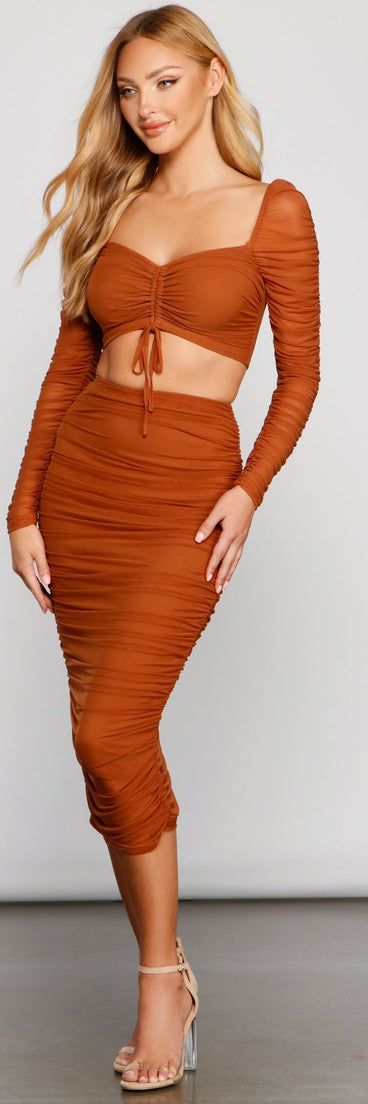 Moment For Mesh Ruched Midi Skirt provides a stylish start to creating your best summer outfits of the season with on-trend details for 2023!