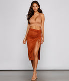 Faux Suede High Waist Ruched Midi Skirt provides a stylish start to creating your best summer outfits of the season with on-trend details for 2023!