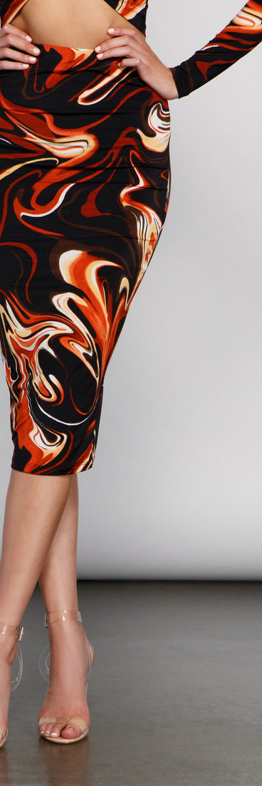 Stunning And Chic Swirl Midi Skirt provides a stylish start to creating your best summer outfits of the season with on-trend details for 2023!