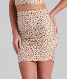 Ditsy Blooms Ruched Mini Skirt is a fire pick to create a concert outfit, 2024 festival looks, outfits for raves, or to complete your best party outfits or clubwear!