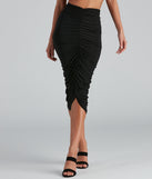 Sleek And Stylin' Ruched Midi Skirt provides a stylish start to creating your best summer outfits of the season with on-trend details for 2023!