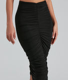 Sleek And Stylin' Ruched Midi Skirt provides a stylish start to creating your best summer outfits of the season with on-trend details for 2023!