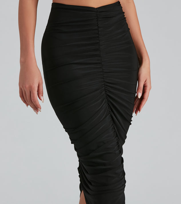 Sleek And Stylin' Ruched Midi Skirt | Windsor