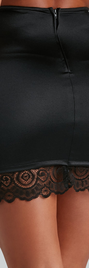 Lovely In Lace Trim Satin Skirt provides a stylish start to creating your best summer outfits of the season with on-trend details for 2023!