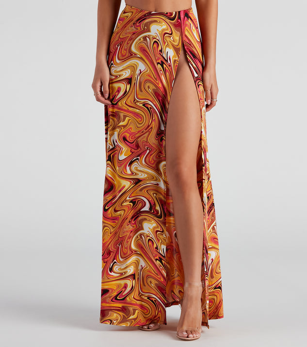 Retro Swirls Slit Maxi Skirt is a trendy pick to create 2023 festival outfits, festival dresses, outfits for concerts or raves, and complete your best party outfits!