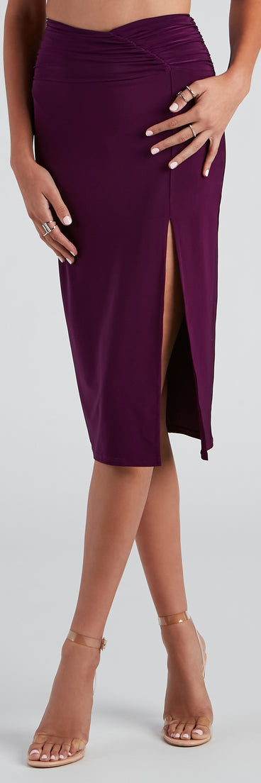 Up To Ruche Slit Midi Skirt provides a stylish start to creating your best summer outfits of the season with on-trend details for 2023!