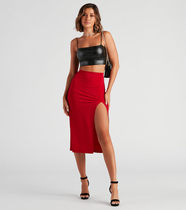 Set A Trend Crepe Slit Midi Skirt provides a stylish start to creating your best summer outfits of the season with on-trend details for 2023!