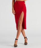 Set A Trend Crepe Slit Midi Skirt provides a stylish start to creating your best summer outfits of the season with on-trend details for 2023!