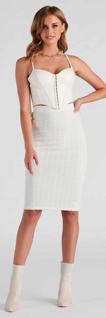 Cabin Cable Knit Midi Skirt provides a stylish start to creating your best summer outfits of the season with on-trend details for 2023!