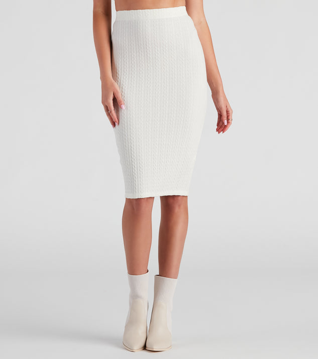 Cabin Cable Knit Midi Skirt provides a stylish start to creating your best summer outfits of the season with on-trend details for 2023!