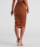 Gorgeous Silhouette Ruched Midi Skirt provides a stylish start to creating your best summer outfits of the season with on-trend details for 2023!